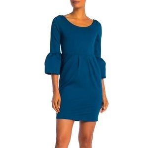Vanity Room Bell Sleeve Pocket Dress in teal NWT